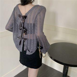 Round-neck Long Sleeve Pointelle See-through Sweater