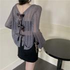 Round-neck Long Sleeve Pointelle See-through Sweater