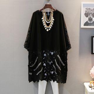 Long-sleeve Perforated Studded Top Black - One Size