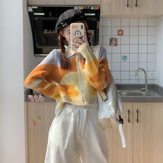 Printed Polo-neck Cardigan
