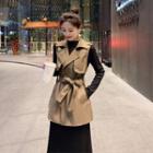 Long-sleeve Midi A-line Dress / Tie-waist Notch Lapel Vest / Set