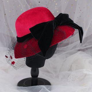 Bow Mesh Bucket Hat Red - One Size