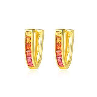 Sterling Silver Plated Gold Simple Fashion Geometric Stud Earrings With Colorful Cubic Zirconia Golden - One Size