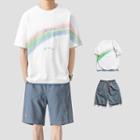 Elbow-sleeve Rainbow Print T-shirt / Wide Leg Shorts