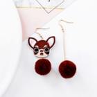 Embroidered Dog Non-matching Drop Earring