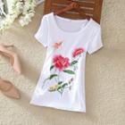 Embroidered Flower Short-sleeve T-shirt
