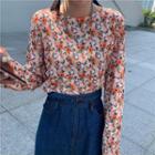 Long-sleeve Floral Print Chiffon T-shirt