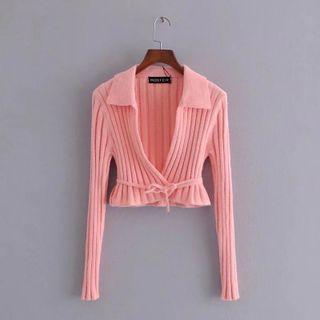 Collar Ribbed Knit Cardigan