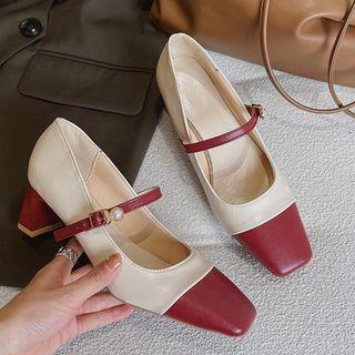 Chunky Heel Cap-toe Mary Jane Sandals