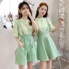 Striped Short-sleeve T-shirt / Suspender Shorts / Suspender Dress / Set