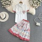 Set: Heart Print Shirt + A-line Skirt