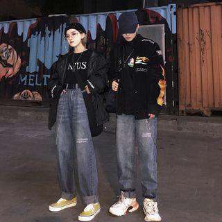 Couple-matching Embroidered Wide-leg Jeans