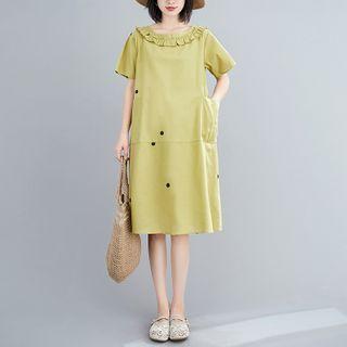 Print Ruffle Collar Short-sleeve Dress
