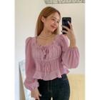 Square-neck Ruched Blouse Pink - One Size