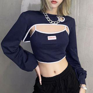 Set: Label Applique Crop Camisole Top + Shrug