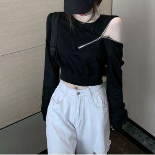 Plain Zip Cropped Sweatshirt