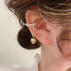 Heart Drop Faux Pearl Rhinestone Ear Cuff 1 Pc - Gold - One Size