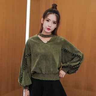 V-neck Fringed Long-sleeve Top
