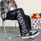 Checkered Panel Straight Leg Jeans