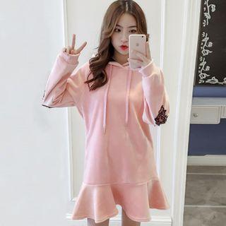 Floral Embroidered Long-sleeved Hooded Dress