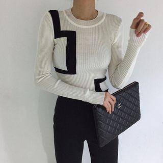 Long Sleeve Round Neck Panel Sweater