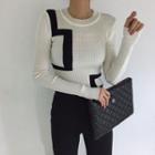 Long Sleeve Round Neck Panel Sweater