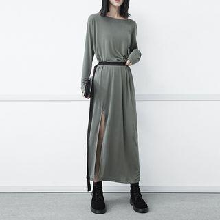 Tie-waist Slit-side Midi Dress
