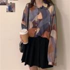 Balloon-sleeve Geometric Print Shirt As Shown In Figure - One Size