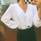 V-neck Metal-button Chiffon Blouse