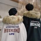 Couple Matching Lettering Furry-trim Hooded Padded Coat
