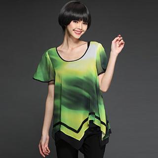 Short-sleeve Asymmetric-hem Gradient Top