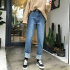High-waist Loose-fit Cropped Straight-leg Jeans