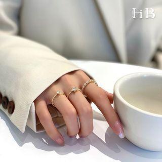 Set Of 3 : Rhinestone Alloy Ring (assorted Designs) Set Of 3 - Rhinestone Alloy Ring - Gold - One Size