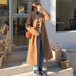 Button-side Long Wrap Coat