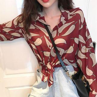 Print Loose-fit Long-sleeve Chiffon Blouse