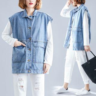 Plain Denim Vest Jacket As Shown In Figure - L