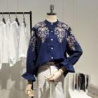 Flared-cuff Embroidered Blouse
