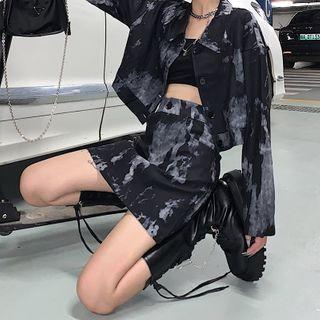 Cropped Tie-dye Jacket / High-waist Tie-dye A-line Short Skirt