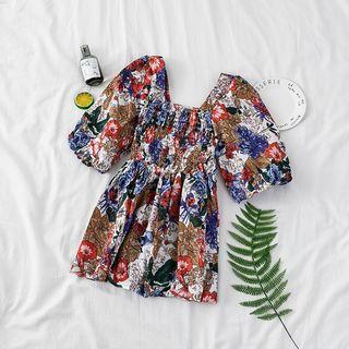 Puff Sleeve Floral Print Off-shoulder Top As Shown In Figure - One Size