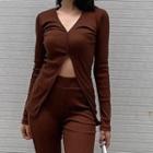 Long-sleeve Asymmetrical Front-slit Top