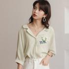 Flower Embroidered 3/4-sleeve Shirt