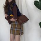 Plaid A-line Skirt / Turtleneck Long-sleeve T-shirt / Cactus Knit Vest