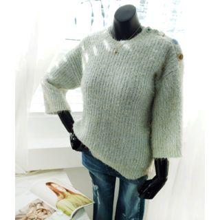 3/4-sleeve Rhinestone-detail Knit Top