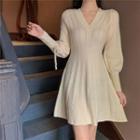 Long-sleeve Plain Knit Mini Dress