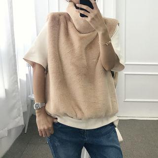 Funnel-neck Sleeveless Faux-fur Top