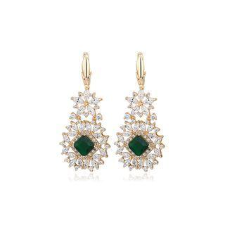 Fashion And Elegant Plated Gold Flower Earrings With Green Cubic Zirconia Golden - One Size