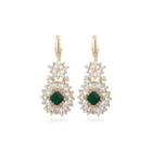 Fashion And Elegant Plated Gold Flower Earrings With Green Cubic Zirconia Golden - One Size