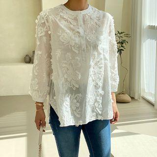 Flower Lace Sheer Blouse Ivory - One Size