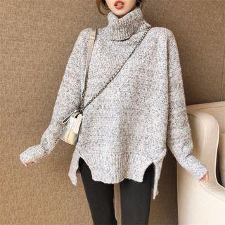 Slit Detail Turtleneck Sweater