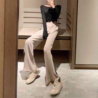 Long-sleeve T-shirt / Contrast Trim Wide-leg Pants